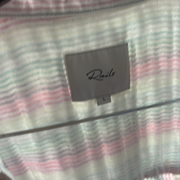Rails Shirt Womens L White Pink Rainbow Button Up Gauze Ellis Iris Stripe - Picture 3 of 5